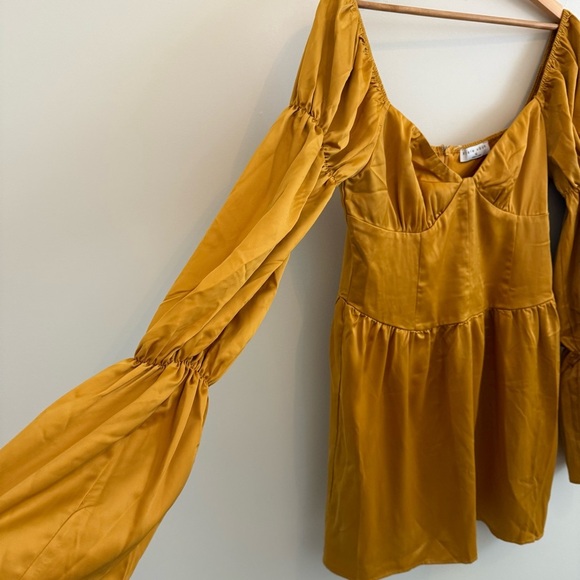 NWT Ei8th Hour Satin Puff Sleeve Mini Sz 16 Dress Mustard Cottagecore Romantic - Picture 3 of 13
